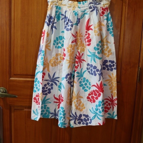 Jaclyn Smith Rainbow Pineapple Wide Leg Culotte Shorts Secret Pants Vintage 90s - Picture 1 of 9